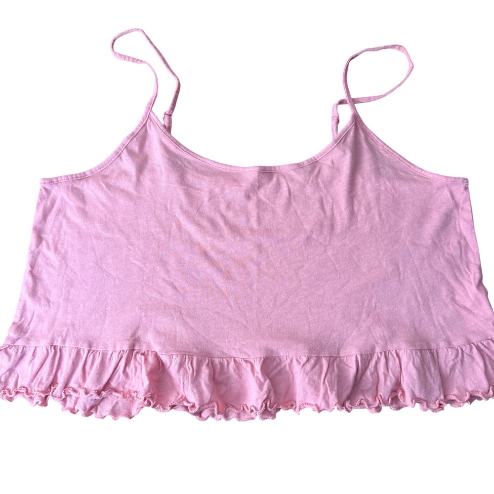 American Eagle Pink Ruffle Hem Cropped Cami Top Adjustable Straps NWT‎ Large